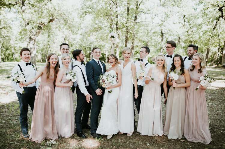 Outdoor Rustic Boho Forest Blush Bridesmaids Navy Groomsmen Group | Organic Earthy Fun Wedding Oklahoma http://zaynewilliams.com/