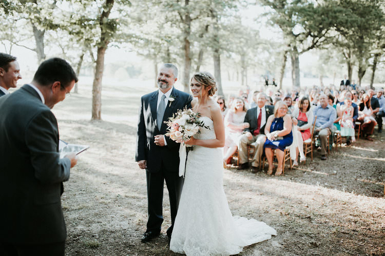 Outdoor Rustic Boho Forest Ceremony Bride Bouquet Father Aisle | Organic Earthy Fun Wedding Oklahoma http://zaynewilliams.com/