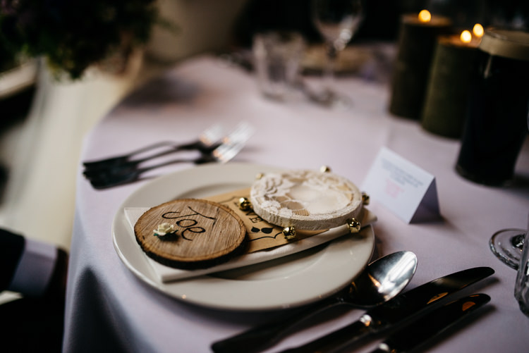 Log Slice Coaster Place Name Red Rustic Spring Barn Wedding http://www.jennymacare.com/
