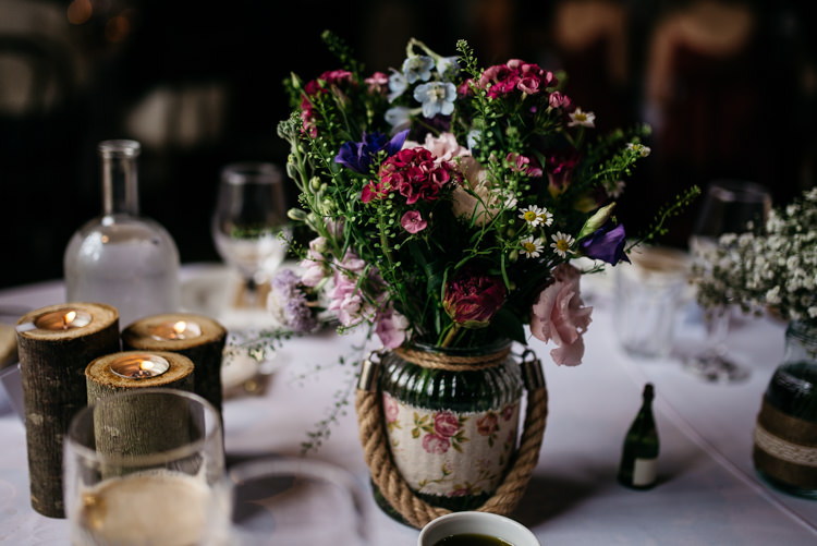 Jar Flowers Centrepeice Decor Table Red Rustic Spring Barn Wedding http://www.jennymacare.com/