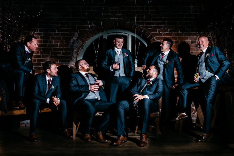 Groomsmen Navy Suits Grey Waistcoats Tan Shoes Groom Red Rustic Spring Barn Wedding http://www.jennymacare.com/