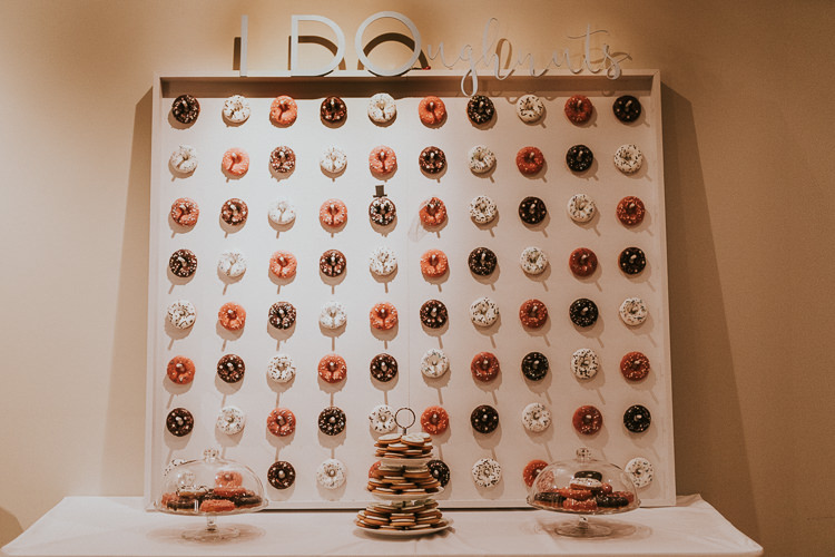 Doughnut Donut Wall Cake Rustic Greenery Dove Grey Country Barn Wedding http://jonnymp.com/