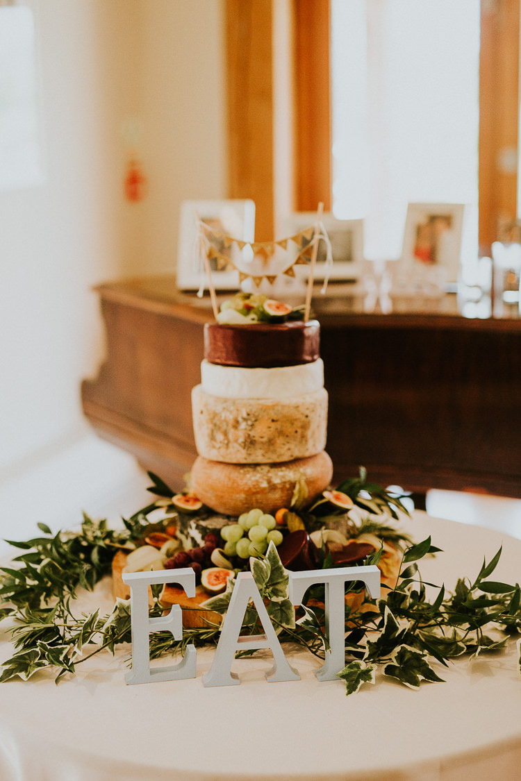 Cheese Tower Stack Cake Fruit Rustic Greenery Dove Grey Country Barn Wedding http://jonnymp.com/
