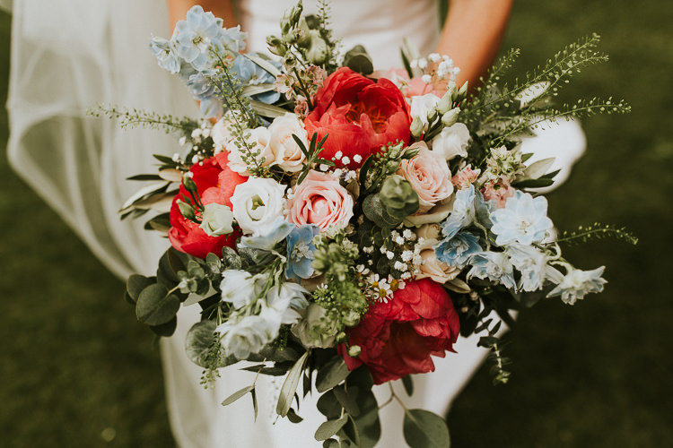 Flowers Bouquet Peony Risee Pretty Bride Bridal Pink Blue Rustic Greenery Dove Grey Country Barn Wedding http://jonnymp.com/