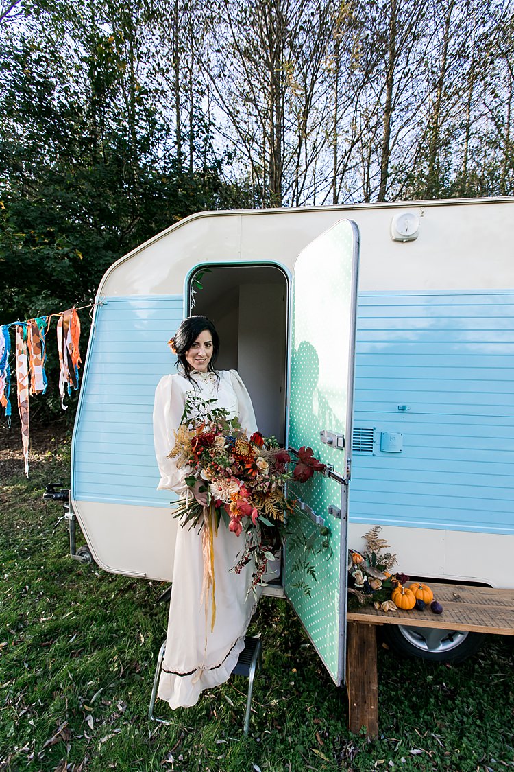 Dress Bride Bridal Vintage Sleeves 1970s Gypsy Bohemian Autumn Woodland Wedding Ideas http://carolineopacicphotography.com/