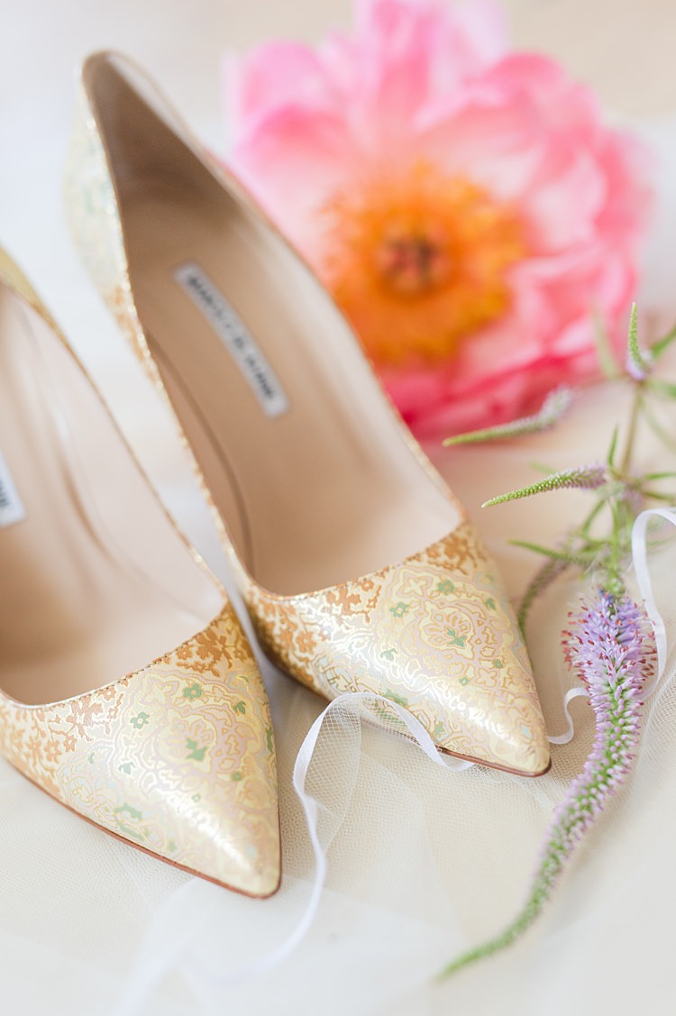 Bride Shoes Pointed Toe Gold Green Bright Coral Garden Wedding New Jersey http://somethingbluenj.com/