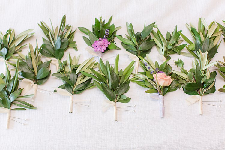 Greenery Button Holes Bright Coral Garden Wedding New Jersey http://somethingbluenj.com/