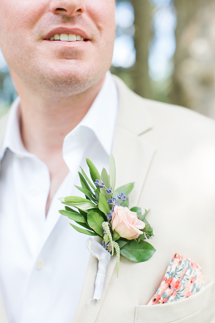 Groom Button Hole Rose Floral Pocket Square Bright Coral Garden Wedding New Jersey http://somethingbluenj.com/