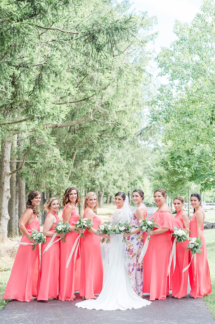 Bridesmaids Mismatched Style Floral Bright Coral Garden Wedding New Jersey http://somethingbluenj.com/
