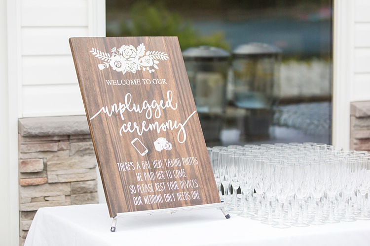 Unplugged Ceremony Sign Bright Coral Garden Wedding New Jersey http://somethingbluenj.com/