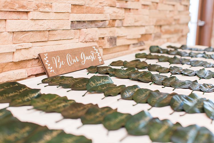 Calling Cards Leaves Gold Table Plan Bright Coral Garden Wedding New Jersey http://somethingbluenj.com/