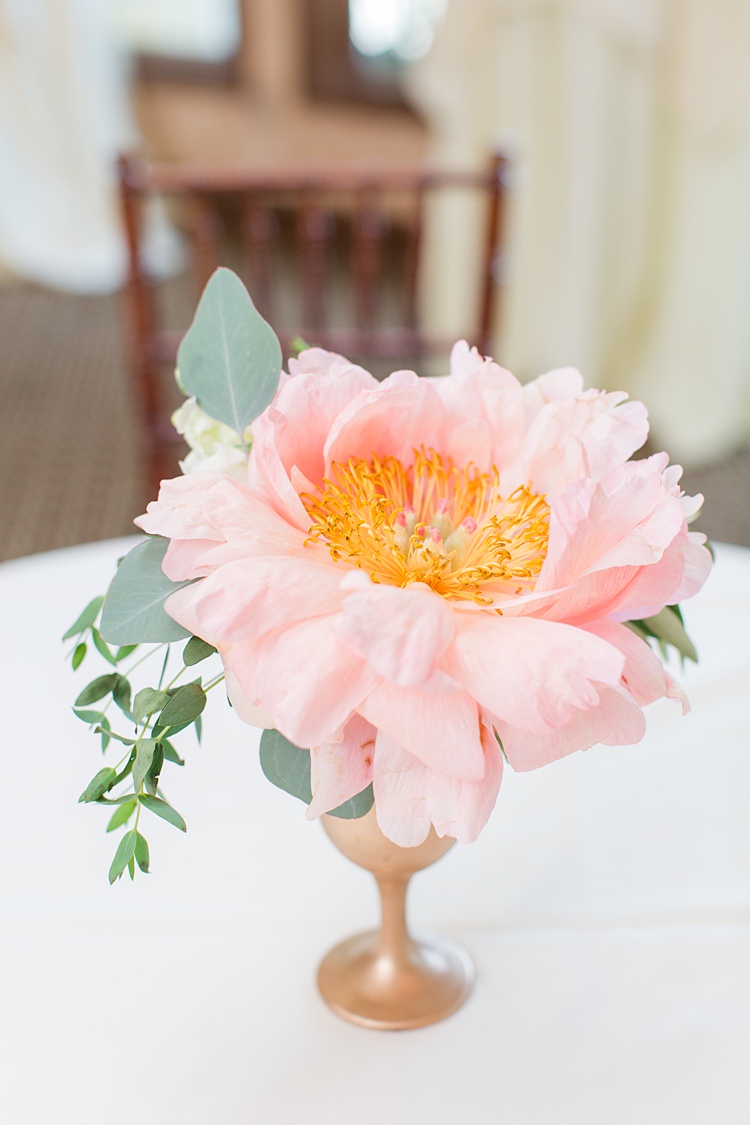 Table Decor Flower Centrepiece Bright Coral Garden Wedding New Jersey http://somethingbluenj.com/