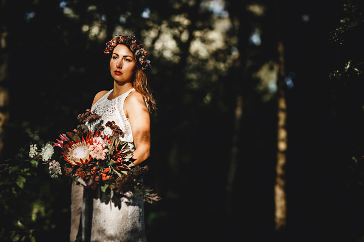 Crochet Lace Bohemian Dress Bride Bridal Dress Gown Flowers Crown Bouquet Red Cosy Autumn Woodland Tipi Wedding Ideas http://hbaphotography.com/