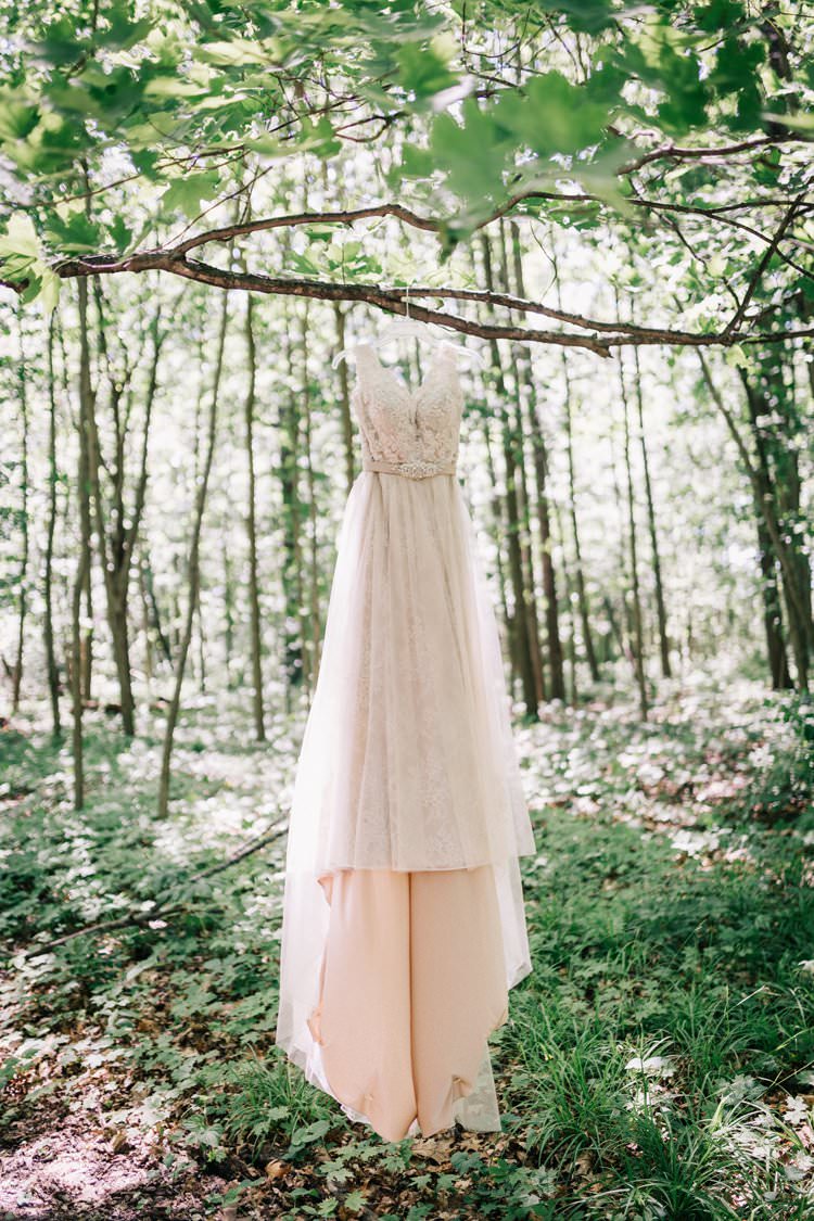 Forest Dress Blush Lace Outdoorsy Modern Wedding in Wisconsin http://www.mcnielphotography.com/