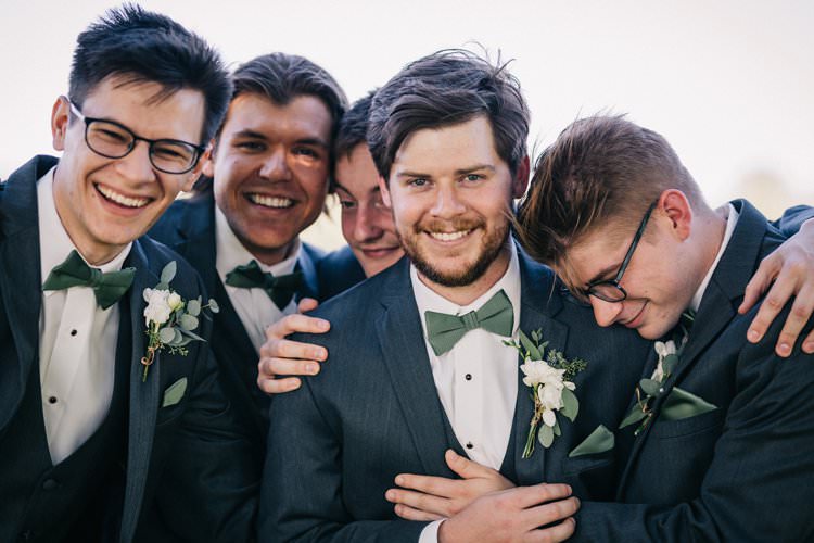 Groomsmen Bowties Green Buttonholes Outdoorsy Modern Wedding in Wisconsin http://www.mcnielphotography.com/