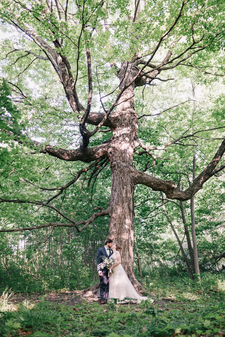 Bride Groom Bow Tie Floaty Dress Gown Blush Lace Scoop Back Buttons Updo Bouquet Greenery Purples Blush Pink Roses Thistle Forest Outdoorsy Modern Wedding in Wisconsin http://www.mcnielphotography.com/