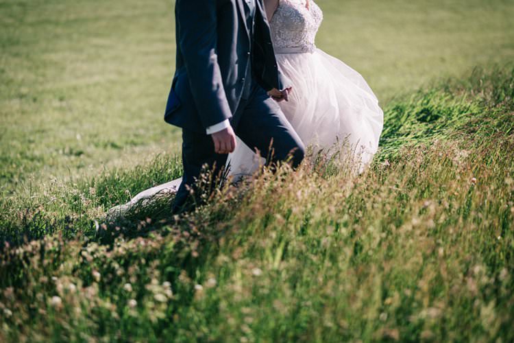 Bride Groom Bow Tie Floaty Dress Gown Blush Lace Scoop Back Buttons Updo Outdoorsy Modern Wedding in Wisconsin http://www.mcnielphotography.com/