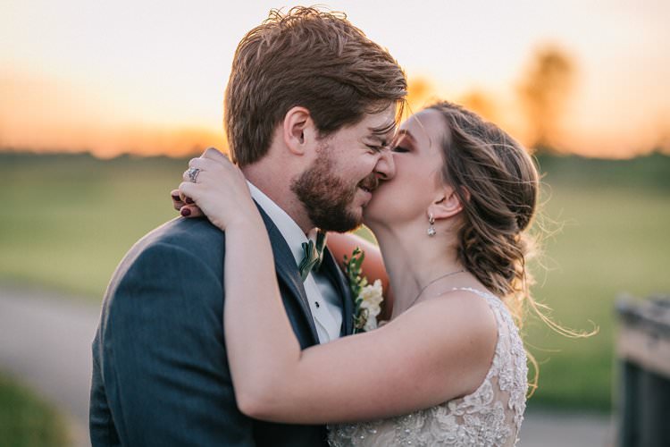Bride Groom Bow Tie Floaty Dress Gown Blush Lace Outdoorsy Modern Wedding in Wisconsin http://www.mcnielphotography.com/