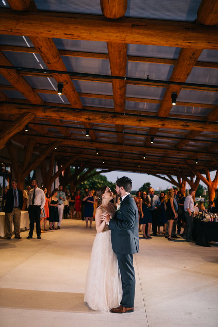 First Dance Bride Groom Bow Tie Floaty Dress Gown Blush Outdoorsy Modern Wedding in Wisconsin http://www.mcnielphotography.com/