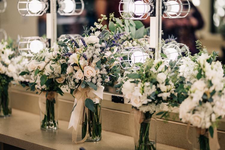 Bouquets Roses Cream Blush Pink Lavender Thistle Outdoorsy Modern Wedding in Wisconsin http://www.mcnielphotography.com/