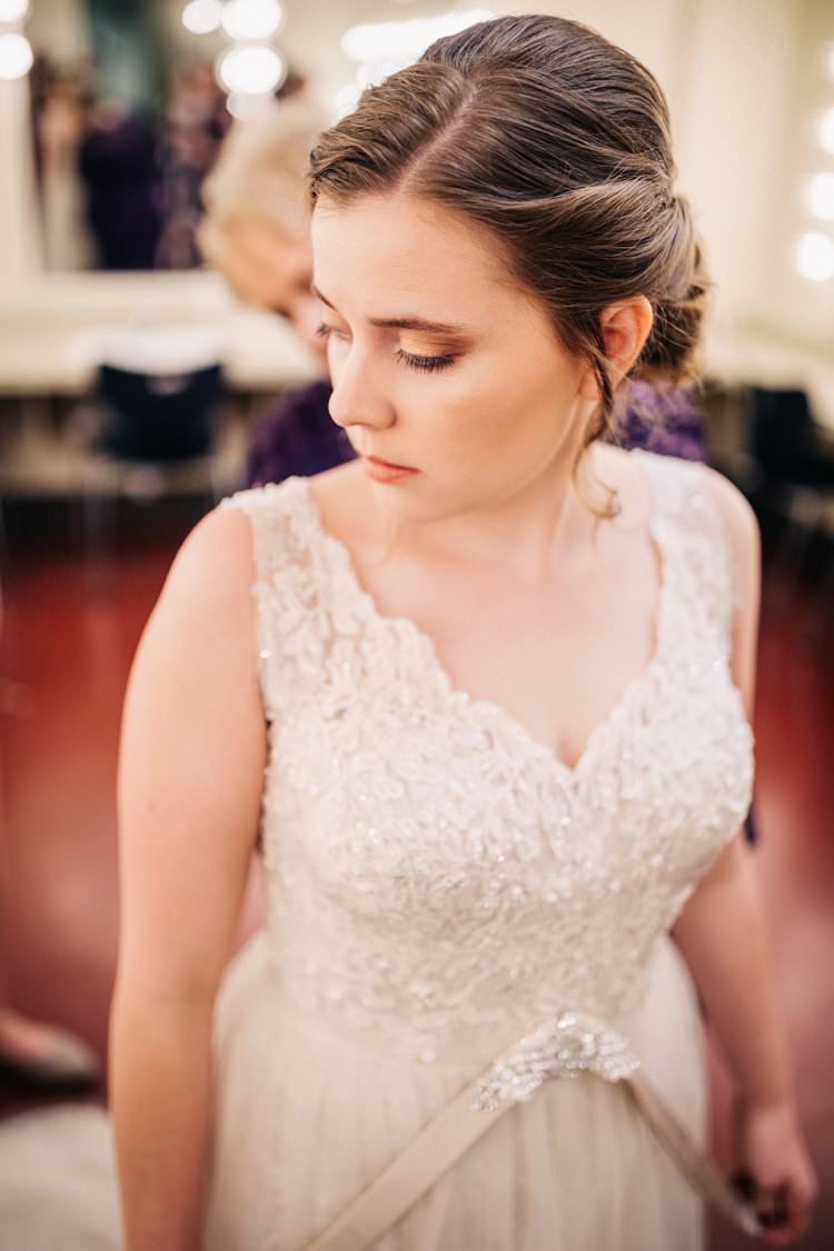 Bride Getting Ready Dress Lace Buttons Outdoorsy Modern Wedding in Wisconsin http://www.mcnielphotography.com/