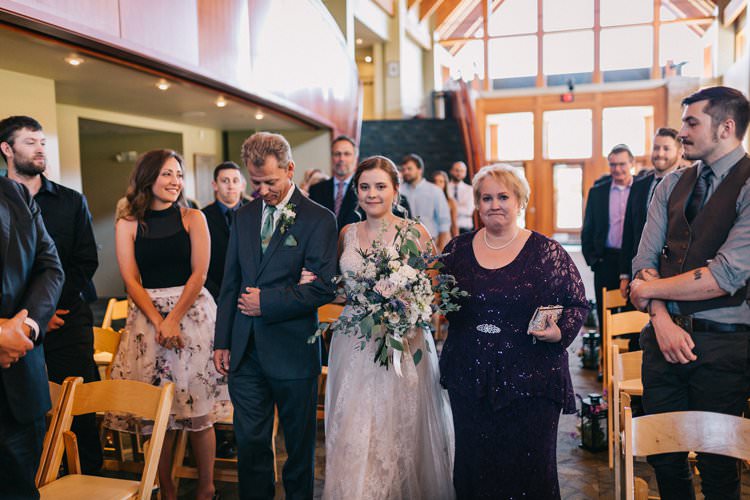 Bride Groom Bow Tie Floaty Dress Gown Blush Lace Scoop Back Buttons Updo Bouquet Greenery Purples Blush Pink Roses Thistle Ceremony Outdoorsy Modern Wedding in Wisconsin http://www.mcnielphotography.com/