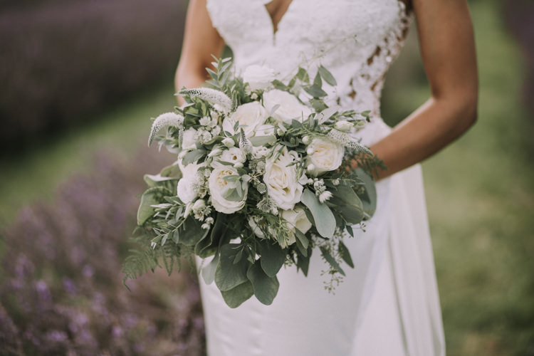 Bouquet Flowers Bride Bridal Greenery Foliage Roses Elegant White Marquee Lavender Fields Wedding http://natalyjphotography.com/