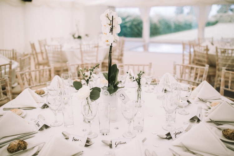 Orchid Table Centrepiece Flowers Elegant White Marquee Lavender Fields Wedding http://natalyjphotography.com/