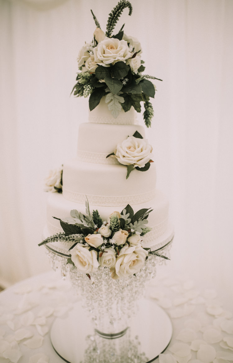 Cake Flowers Greenery Foliage Elegant White Marquee Lavender Fields Wedding http://natalyjphotography.com/