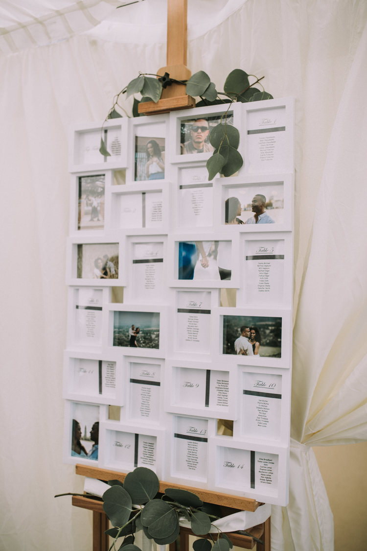 Photo Frame Seating Plan Table Chart Elegant White Marquee Lavender Fields Wedding http://natalyjphotography.com/