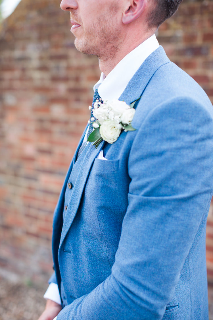 White Buttonhole Blue Suit Groom Fresh Modern Countryside Outdoor Wedding https://www.nikkismoments.com/