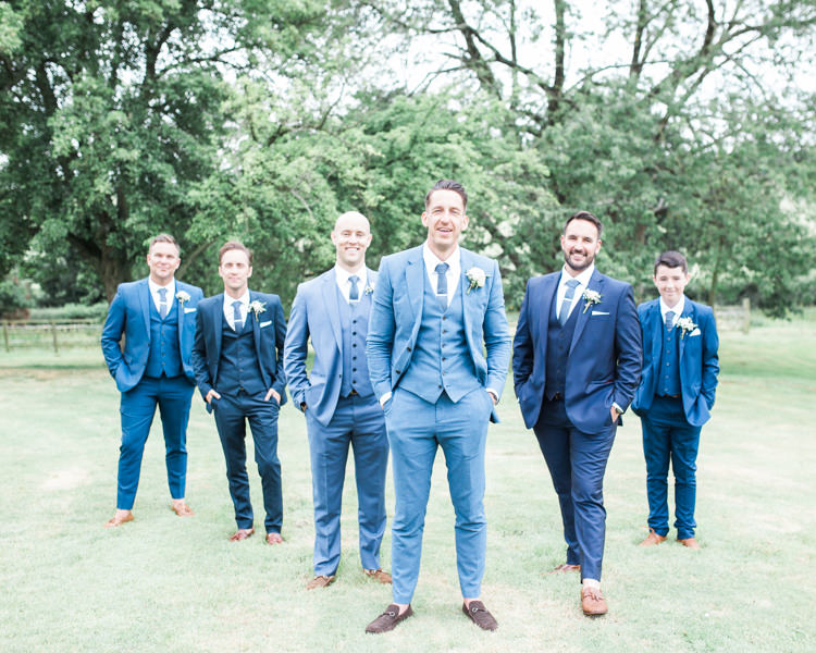 Groom Groomsmen Blue Suits Navy Loafers Fresh Modern Countryside Outdoor Wedding https://www.nikkismoments.com/