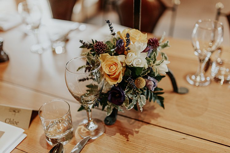 Table Flowers Orange Purple Beautiful Simple Relaxed Barn Wedding http://jenmarino.com/