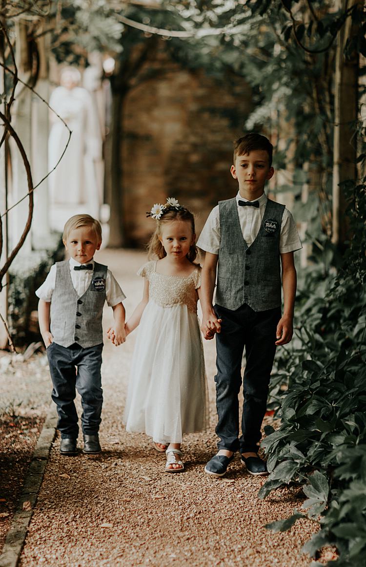 Flower Girl Page Boys Bow Tie Waistcoats Beautiful Simple Relaxed Barn Wedding http://jenmarino.com/
