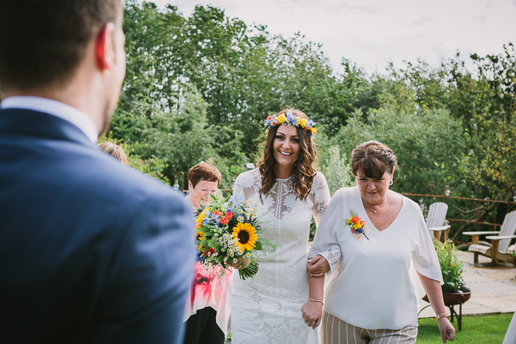 Bride Bridal Rue de Seine Dress Gown Lace Sweetheart Overlay Flower Crown Multicolour Wildflower Bouquet Sunflower Small Colourful Cool Alternative Wedding https://www.alexapoppeweddingphotography.com/