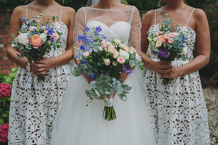 Bride Bridal Pronovias Gown Dress Sweetheart Princess Jacket Self-Portrait Bridesmaids Polka Dot Bouquet Peony Rose Eucalyptus Pink Blue Purple Pretty Country Gin Wedding http://www.victoriasomersethowphotography.co.uk/