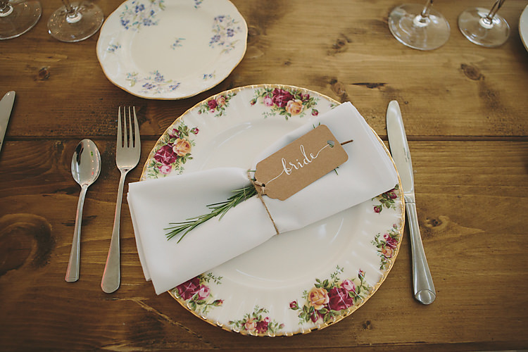 Vintage Crockery Tea Set Table Setting Rustic Rosemary Luggage Tag Modern Calligrapy Pretty Country Gin Wedding http://www.victoriasomersethowphotography.co.uk/