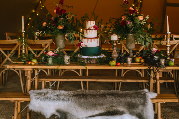 Drip Cake Tablescape Table Rustic Fruit Flowers Props Lighting Edgy Seasonal Autumnal Tipi Wedding Ideas http://www.sambennettphotography.co.uk/