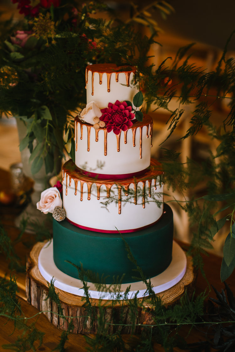 Red Green Drip Cake Gold Edgy Seasonal Autumnal Tipi Wedding Ideas http://www.sambennettphotography.co.uk/