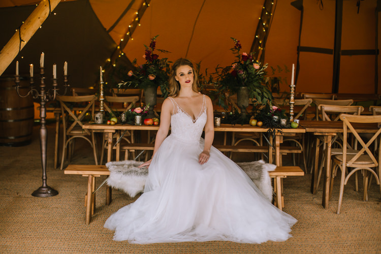 Tablescape Table Rustic Fruit Flowers Props Lighting Edgy Seasonal Autumnal Tipi Wedding Ideas http://www.sambennettphotography.co.uk/