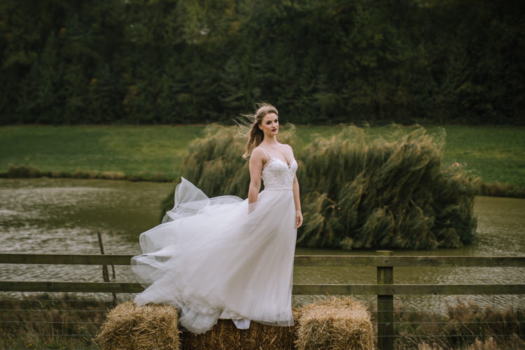 Tulle Dress Lace Straps Bride Bridal Train Edgy Seasonal Autumnal Tipi Wedding Ideas http://www.sambennettphotography.co.uk/