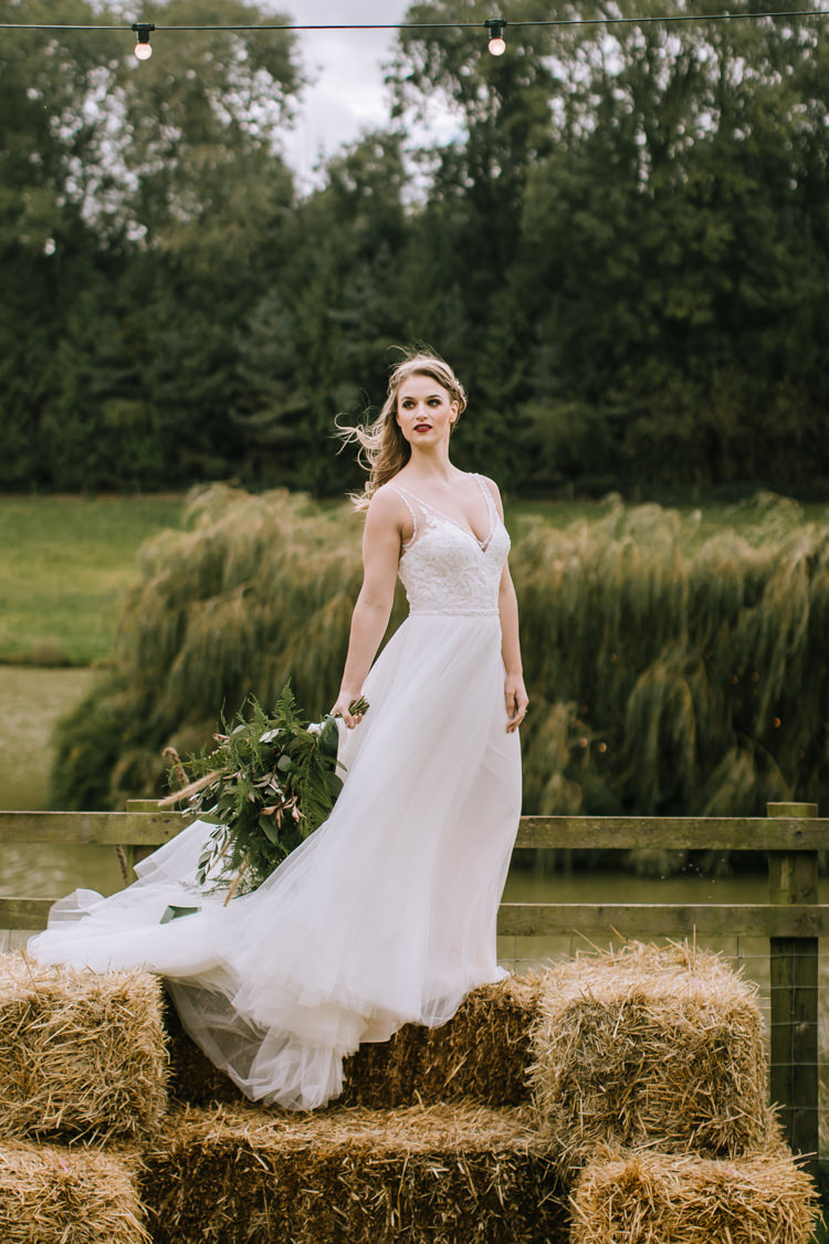 Tulle Dress Lace Straps Bride Bridal Train Edgy Seasonal Autumnal Tipi Wedding Ideas http://www.sambennettphotography.co.uk/