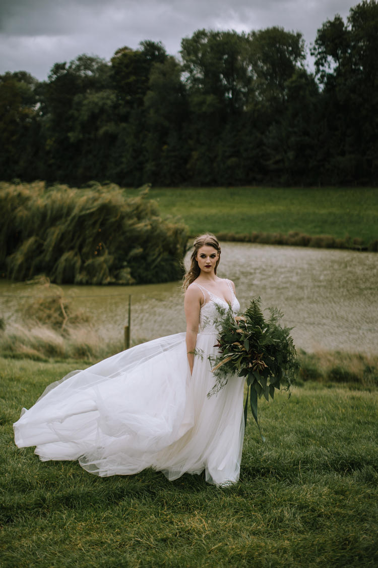 Bouquet Flowers Greenery Foliage Large Organic Wild Grass Ribbons Bride Bridal Tulle Dress Gown Edgy Seasonal Autumnal Tipi Wedding Ideas http://www.sambennettphotography.co.uk/