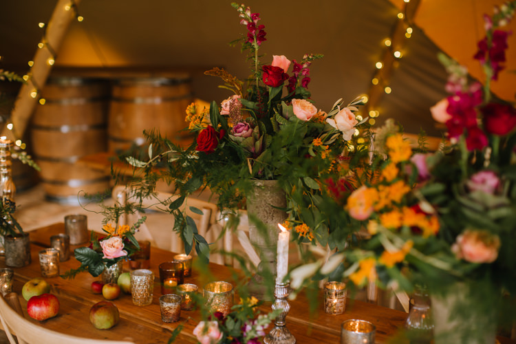 Tablescape Table Rustic Fruit Flowers Props Lighting Edgy Seasonal Autumnal Tipi Wedding Ideas http://www.sambennettphotography.co.uk/