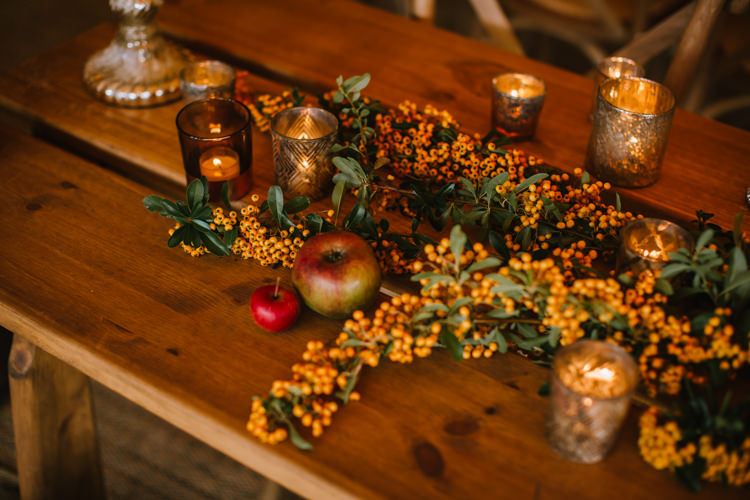 Tablescape Table Rustic Fruit Flowers Props Lighting Orange Red Edgy Seasonal Autumnal Tipi Wedding Ideas http://www.sambennettphotography.co.uk/