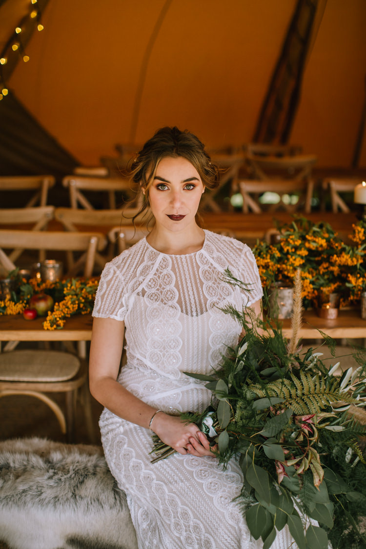 Bouquet Flowers Greenery Foliage Large Organic Wild Grass Ribbons Bride Bridal Edgy Seasonal Autumnal Tipi Wedding Ideas http://www.sambennettphotography.co.uk/