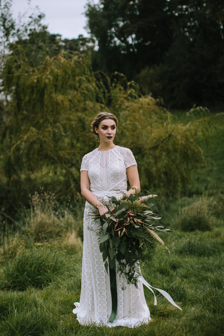Bouquet Flowers Greenery Foliage Large Organic Wild Grass Ribbons Bride Bridal Edgy Seasonal Autumnal Tipi Wedding Ideas http://www.sambennettphotography.co.uk/