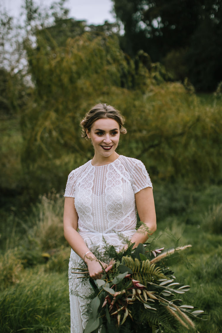 Crochet Lace Sleeve Dress Bride Bridal Gown Edgy Seasonal Autumnal Tipi Wedding Ideas http://www.sambennettphotography.co.uk/