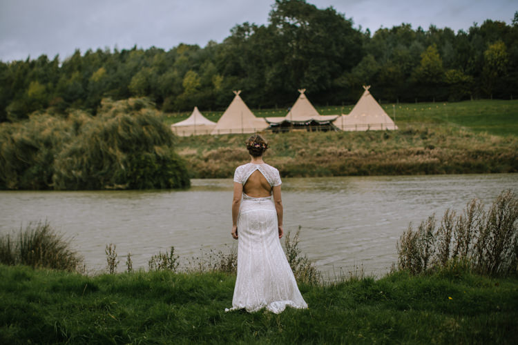 Crochet Lace Sleeve Dress Bride Bridal Gown Edgy Seasonal Autumnal Tipi Wedding Ideas http://www.sambennettphotography.co.uk/