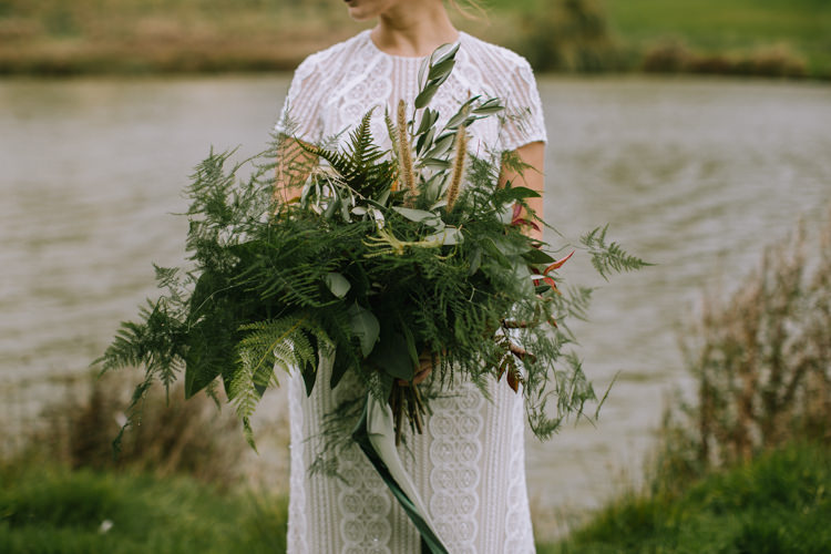 Bouquet Flowers Greenery Foliage Large Organic Wild Grass Ribbons Bride Bridal Edgy Seasonal Autumnal Tipi Wedding Ideas http://www.sambennettphotography.co.uk/
